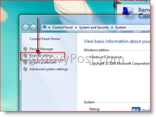 Windows 7 - Open Remote Settings Configuration for RDP
