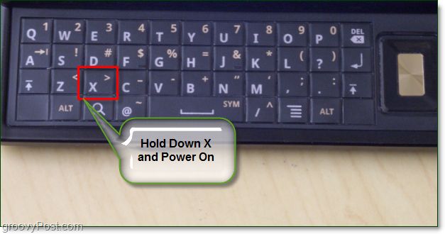 droid keyboard, hold x and power on